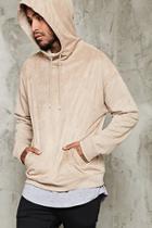 21 Men Men's  Taupe & Khaki Faux Suede Panel Hoodie
