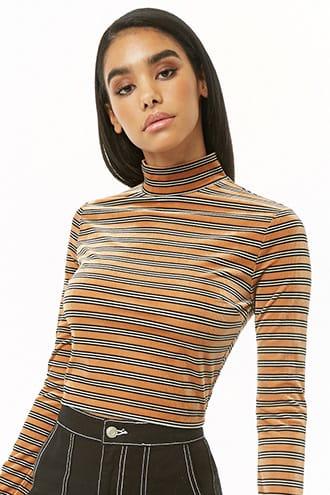 Forever21 Striped Velvet Mock Neck Top