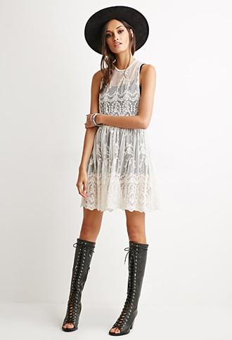 Forever21 Sheer Floral-embroidered Babydoll Dress