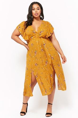 Forever21 Plus Size Floral Button-front Midi Dress