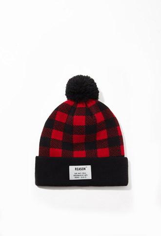 21 Men Reason Plaid Pom Beanie
