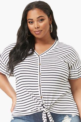 Forever21 Plus Size Striped Mock Button Top