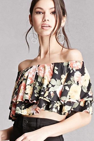 Forever21 Floral Flounce Crop Top
