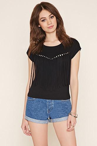 Forever21 Women's Fringe-cutout Top