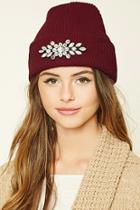 Forever21 Women's  Red Rhinestone-embellished Beanie
