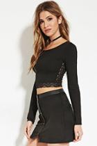 Forever21 Women's  Black Lace Panel Crop Top