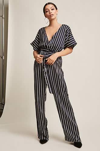 Forever21 Stripe Surplice Jumpsuit