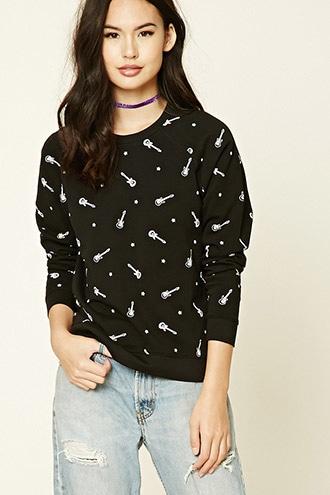 Forever21 Women's  Guitar Print Sweatshirt