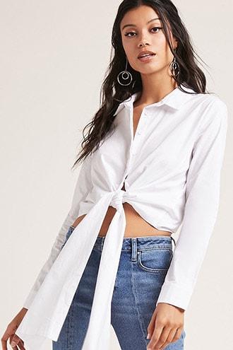 Forever21 Self-tie Button-down Shirt