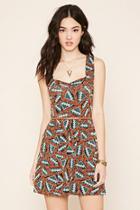 Forever21 Women's  Green & Red Belted Abstract Print Dress