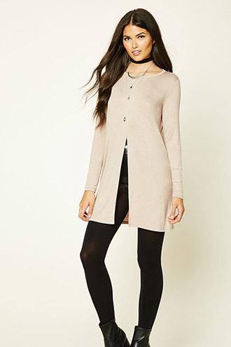 Love21 Women's  Taupe Contemporary Front-slit Top