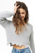 Forever21 Distressed Hooded Ribbed Knit Sweater