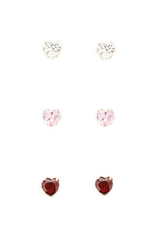 Forever21 Cz Stone Heart Stud Earrings Set