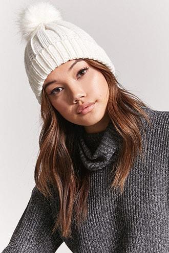 Forever21 Pom Pom Ribbed Knit Beanie