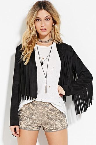 Forever21 Women's  Fringe Faux Suede Jacket