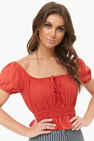 Forever21 Off-the-shoulder Peasant Crop Top