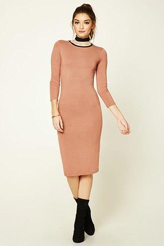 Forever21 Women's  Mauve & Black Contrast-trim T-shirt Dress