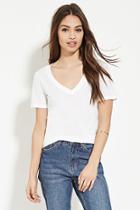 Forever21 Women's  White V-neck Tee