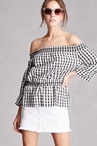 Forever21 Checker Off-the-shoulder Top