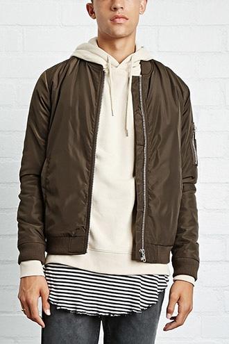 21 Men Men's  Olive Padded Bomber Jacket