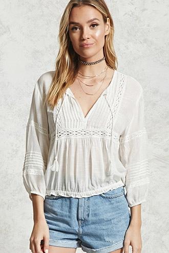 Forever21 Crochet Split Neck Top