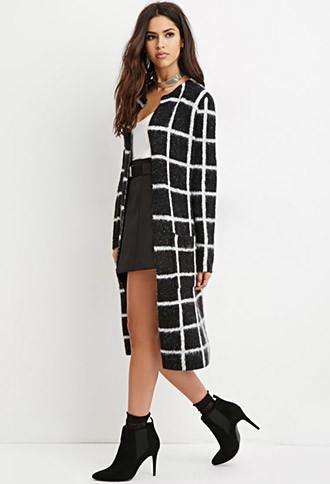 Forever21 Women's  Grid-patterned Longline Cardigan