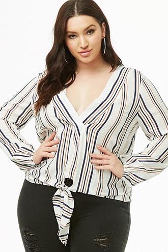 Forever21 Plus Size Striped Twist-hem Shirt