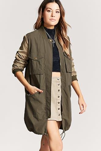 Forever21 Longline Shine Graphic Bomber Jacket