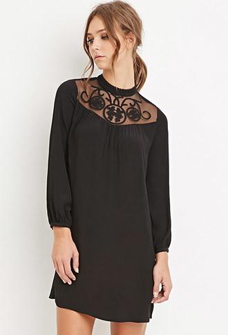 Forever21 Women's  Embroidered-mesh Shift Dress