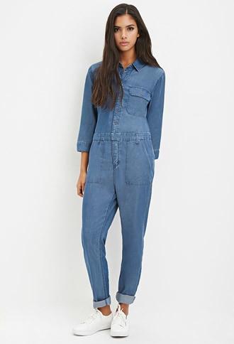 Forever21 Women's  Button-down Denim Jumpsuit