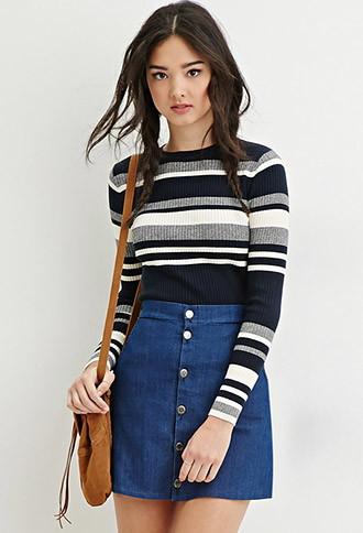 Forever21 Women's  Cropped Stripe Sweater
