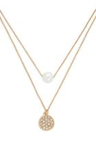 Forever21 Faux Pearl & Rhinestone Pendant Layered Necklace