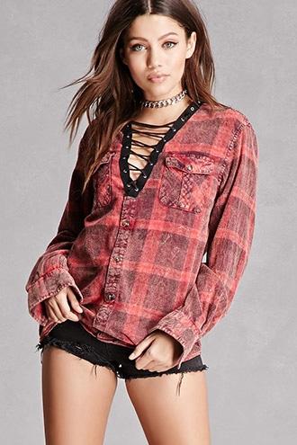 Forever21 Trendy & Tipsy Faded Plaid Shirt