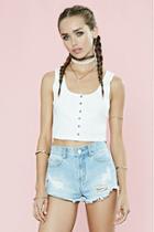 Forever21 Women's  White Button-front Ribbed Crop Top