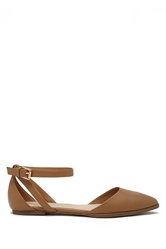 Forever21 Women's  Taupe Faux Leather Ankle-strap Flats