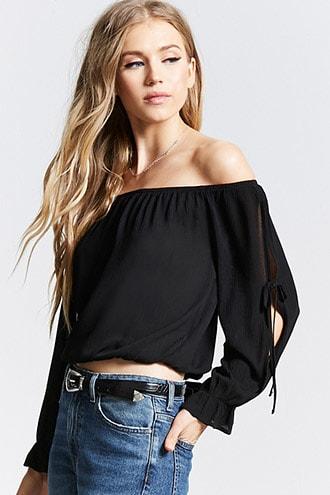 Forever21 Tie-sleeve Off-the-shoulder Top