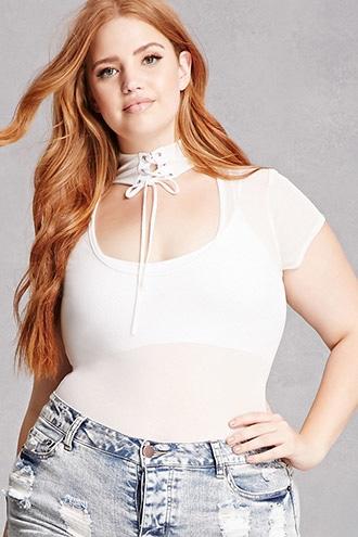 Forever21 Plus Size Mesh Choker Bodysuit