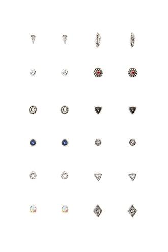 Forever21 B.silver Etched Geo Stud Set
