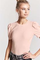 Forever21 Ribbed Knit Puff-sleeve Top