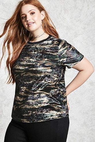 Forever21 Plus Size Velvet Camo Tee