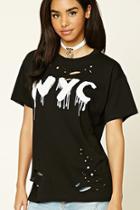Forever21 Women's  Destroyed Nyc Graphic Tee