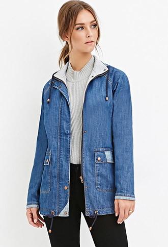 Forever21 Heathered Drawstring Denim Jacket