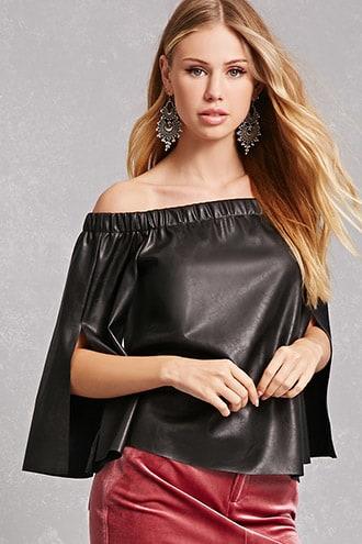 Forever21 Faux Leather Off-shoulder Top