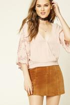 Forever21 Women's  Peach & Rust Embroidered Bell-sleeve Top