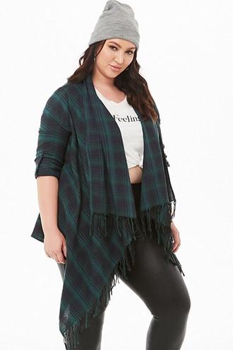 Forever21 Plus Size Fringe Plaid Cardigan