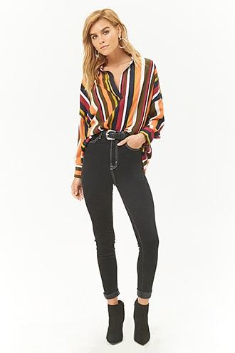 Forever21 Multistriped Split-neck Shirt