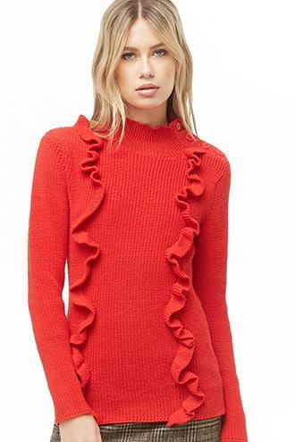 Forever21 Flounce-trim Mock Neck Sweater