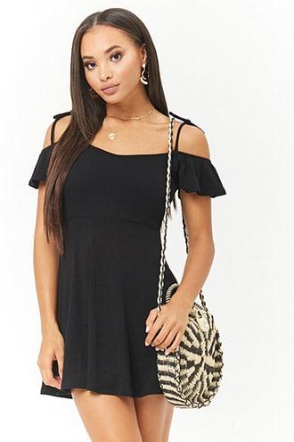 Forever21 Ribbed Open-shoulder Skater Dress
