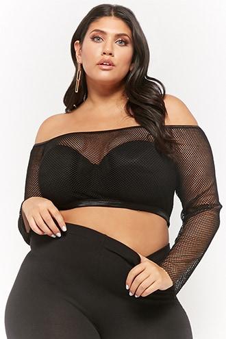 Forever21 Plus Size Fishnet Off-the-shoulder Crop Top