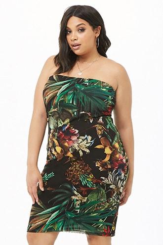 Forever21 Plus Size Tropical Tube Mini Dress